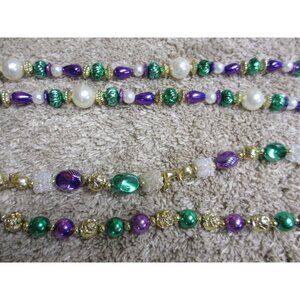 Lot of 2 Mardi Gras Beaded Necklace Set With Purple Green & Gold Accents